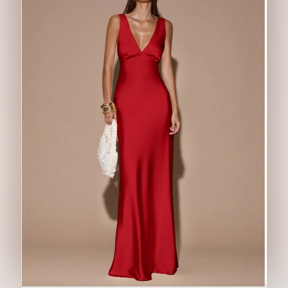 Sexy Minimalist Deep V-Neck Sleeveless Backless Tie Dress Red - Picture 7 of 8